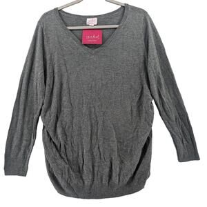 Ingrid & Isabel Maternity Sweater L Gray Side‎ Shirring Lightweight Long Sleeves